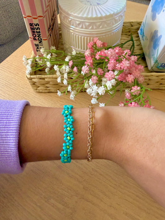 Aqua Beaded Flower Bracelet