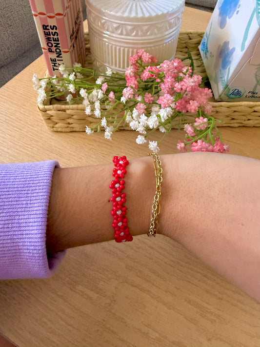 Ruby Beaded Flower Bracelet