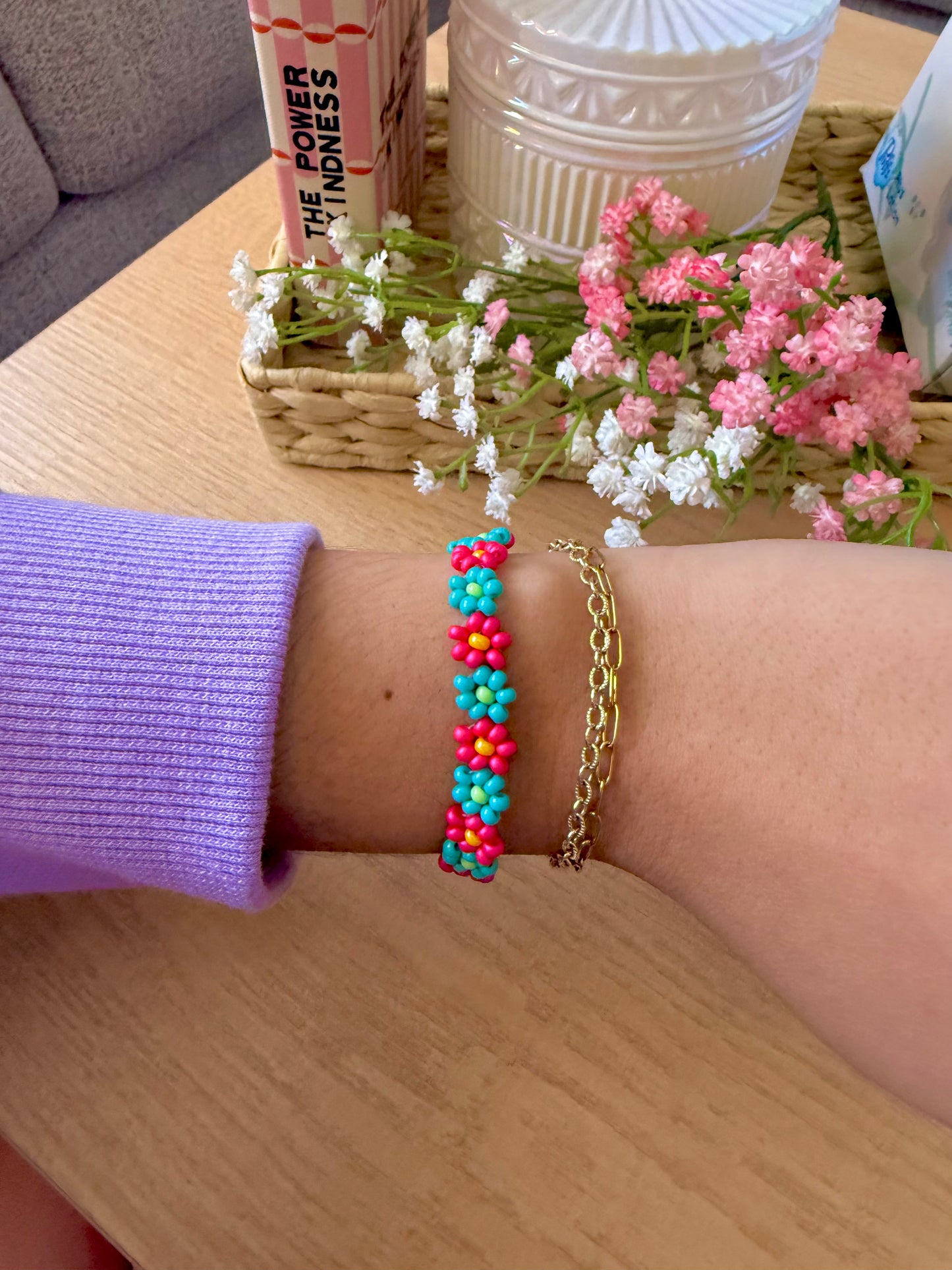 Coral Garden Beaded Flower Bracelet