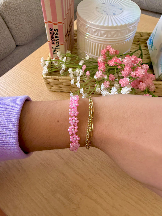 Bubble Gum Beaded Flower Bracelets