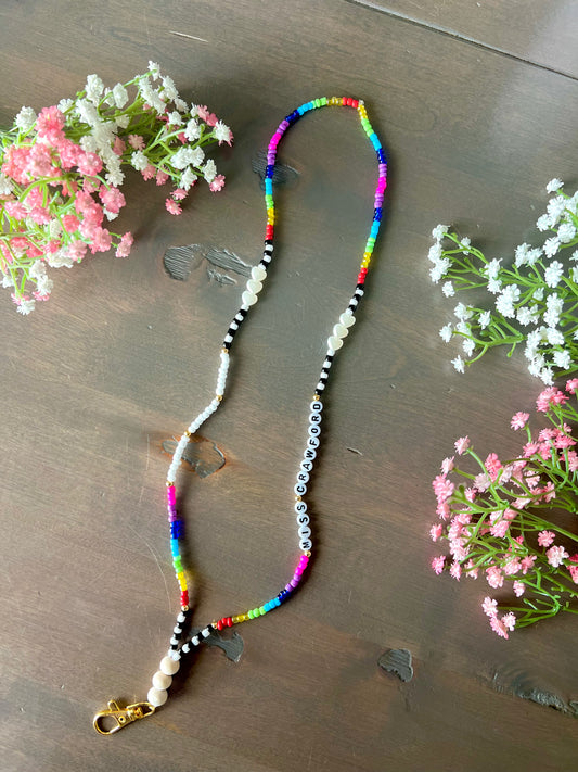 Rainbow Vibes Teacher Lanyard
