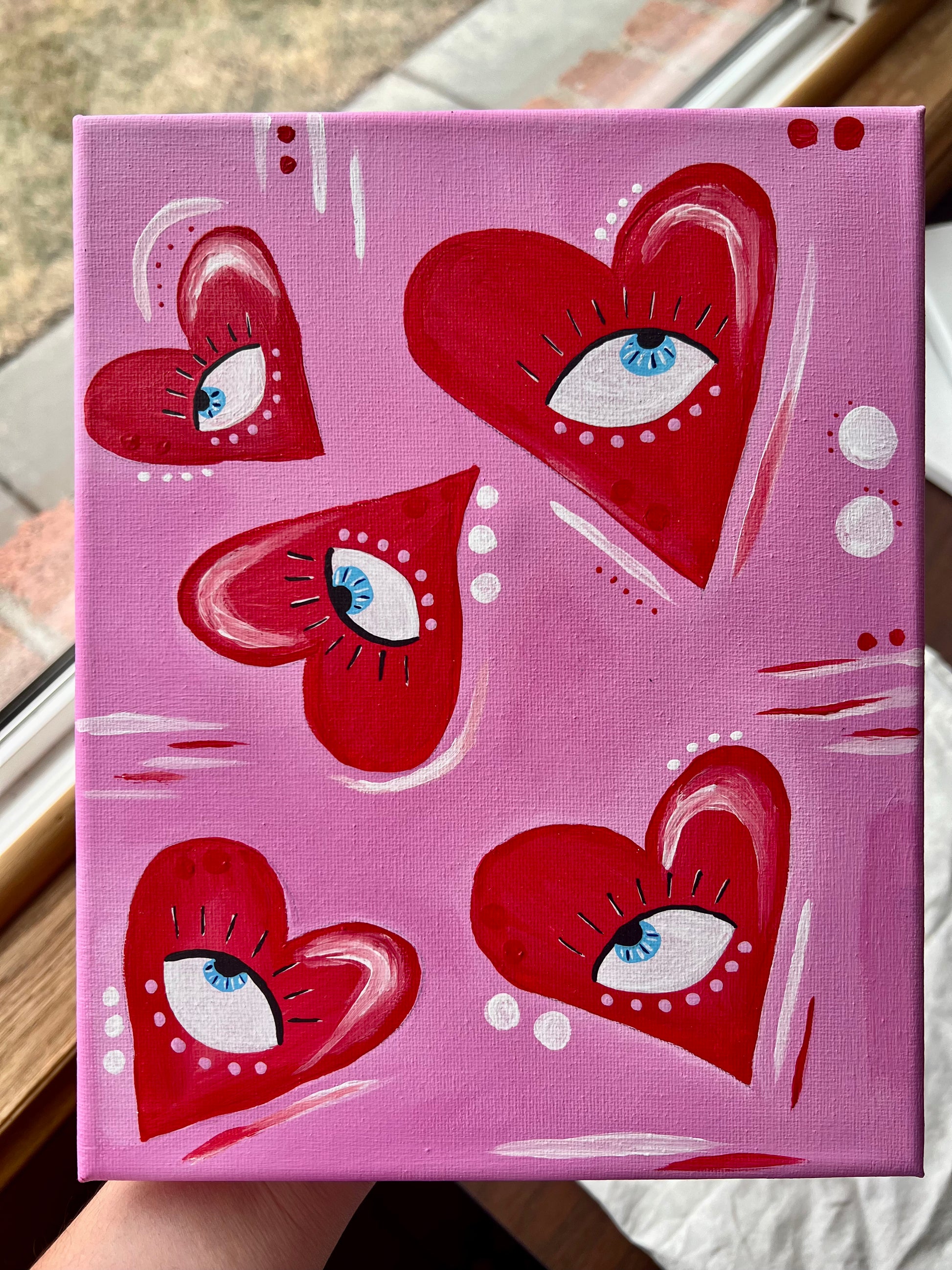 painting love hearts eyes evil eyes hand painted